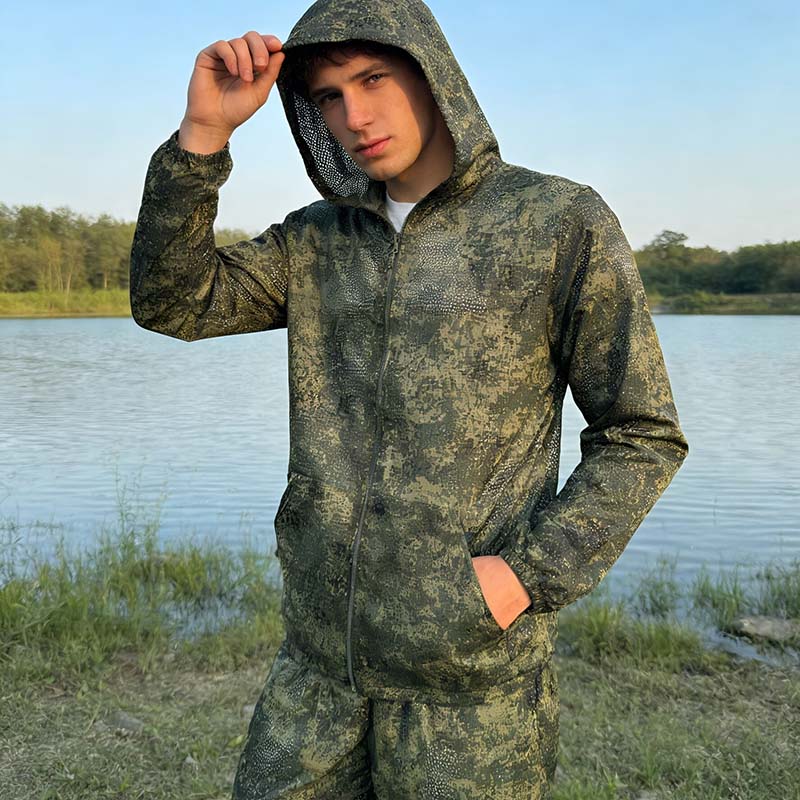 Camouflage Hunting Jacket - Setelan Hoodie Taktis Camo Mesh untuk